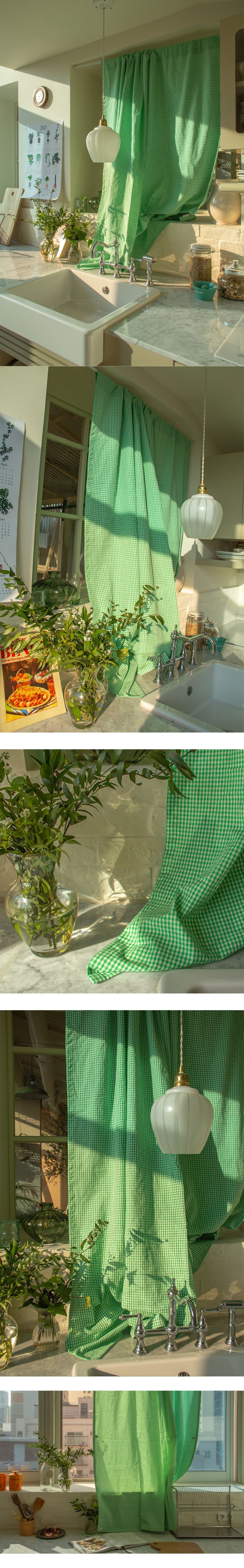 Mon reve グリーンアップル チェック カーテン［3サイズ］ グリーン