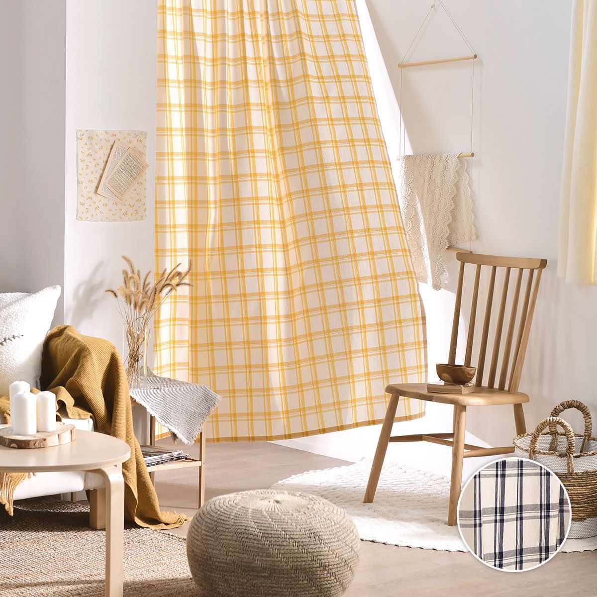 BELLELIFE TARTAN チェック 目隠しカーテン［2色］ イエロー ネイビー