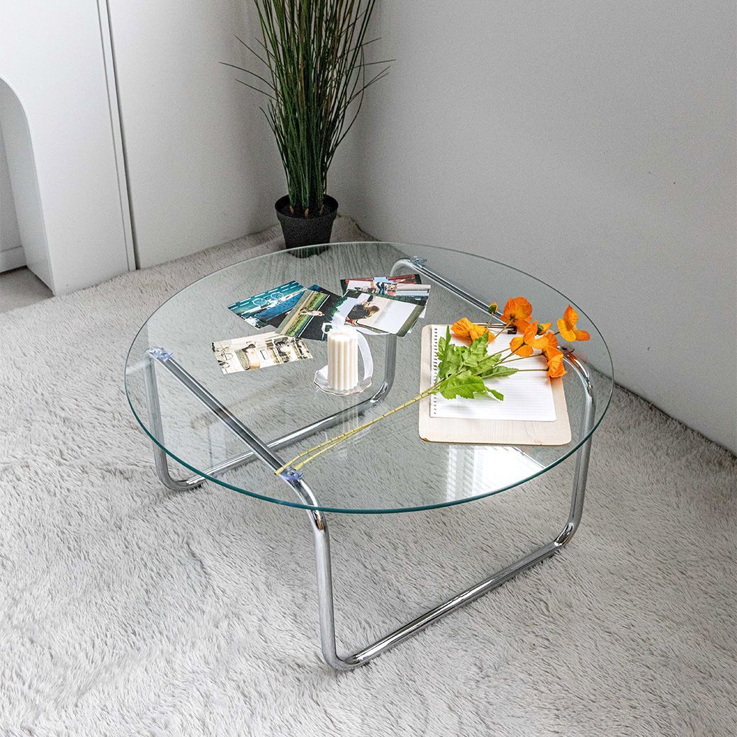 Chairfactory メタル テーブル［2サイズ］ シルバー 透明 ガラス 幅