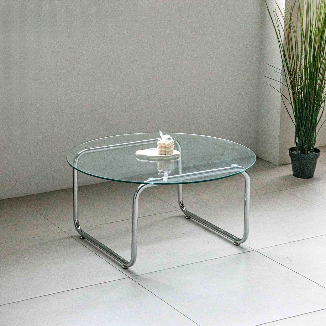 Chairfactory メタル テーブル［2サイズ］ シルバー 透明 ガラス 幅