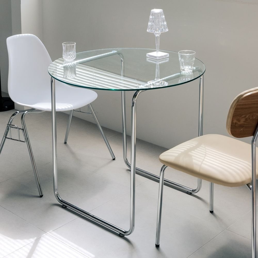 Chairfactory メタル テーブル［2サイズ］ 透明 シルバー ガラス 高さ