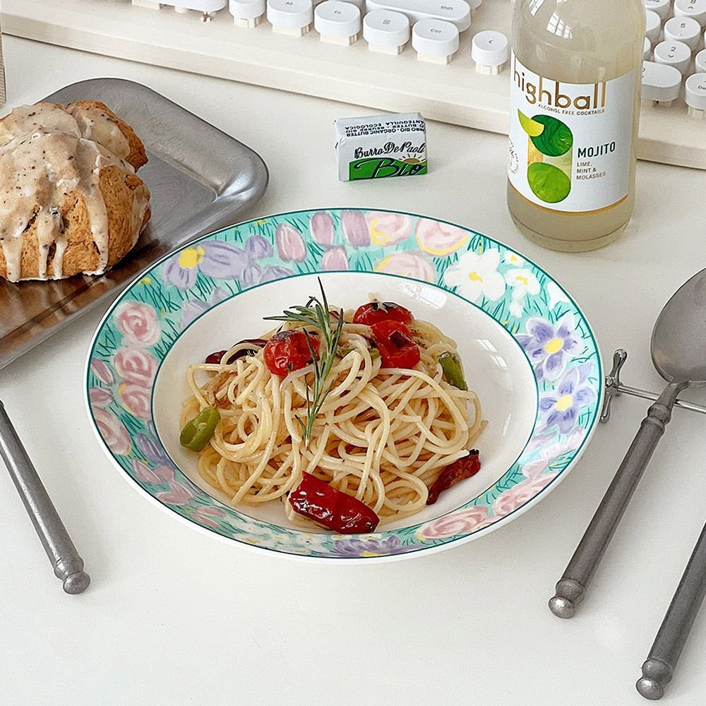 220VSHOP ブルーミング フローラル 花柄プレート グリーン 陶磁器