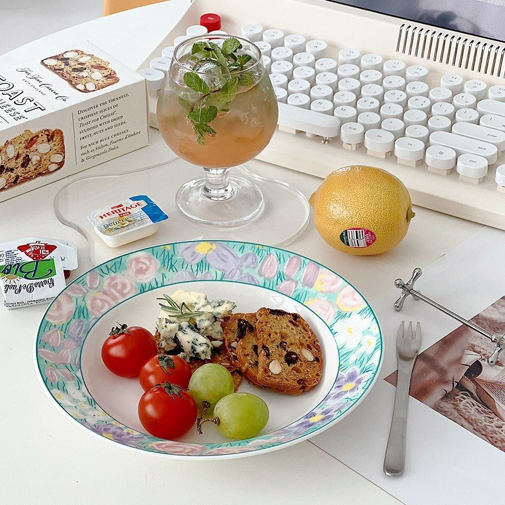 220VSHOP ブルーミング フローラル 花柄プレート グリーン 陶磁器