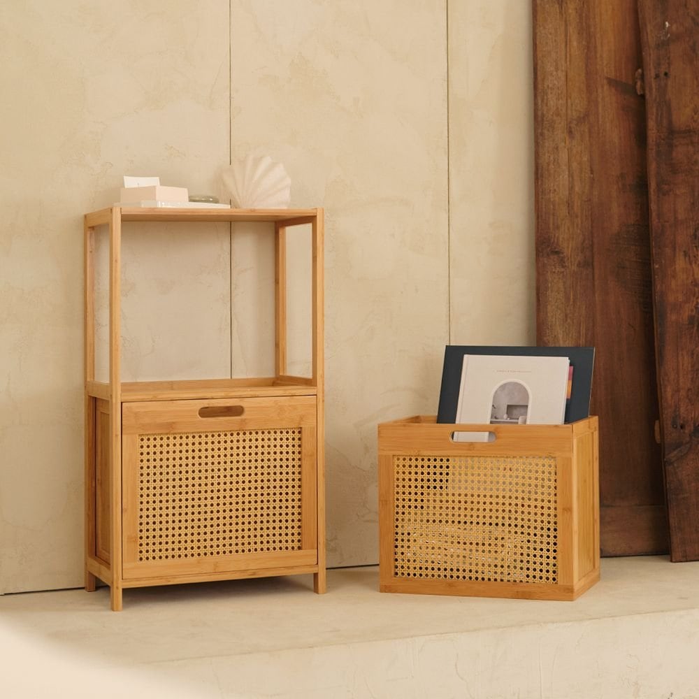 house recipe バンブー ラタン 2段 収納棚 ライト ベージュ ラタン