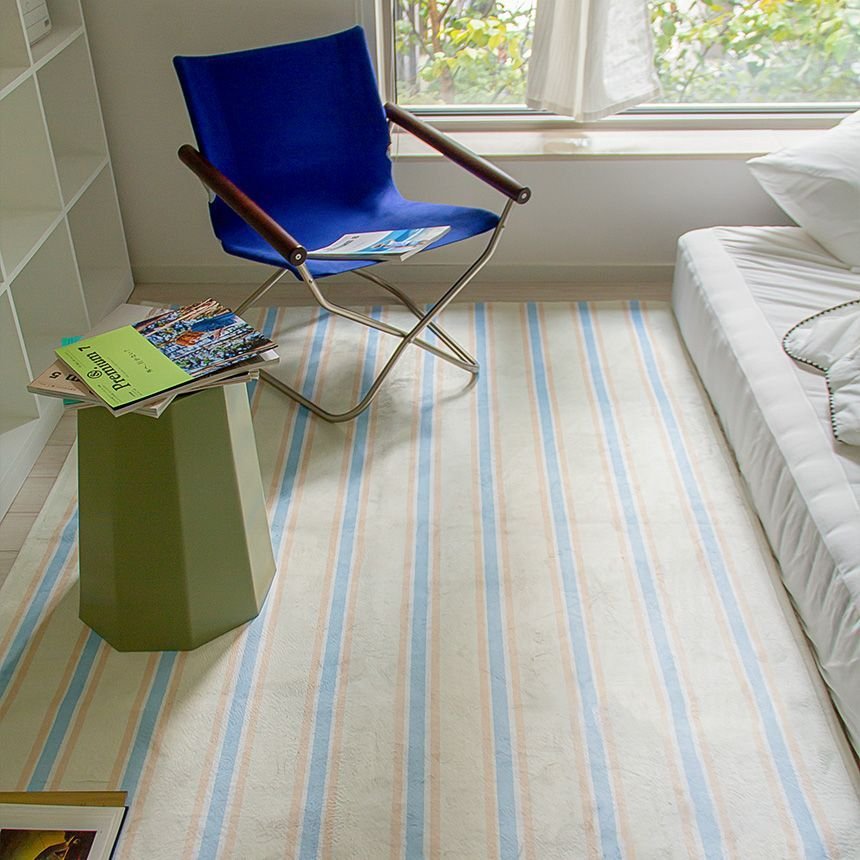 Mon reve VINTAGE MANSION ストライプ ラグ［3サイズ］ ブルー