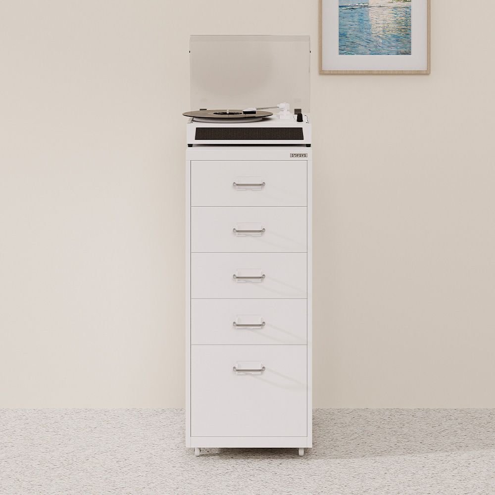 SOFSYS 5段 スチール チェスト キャスター付き ホワイト ホワイト