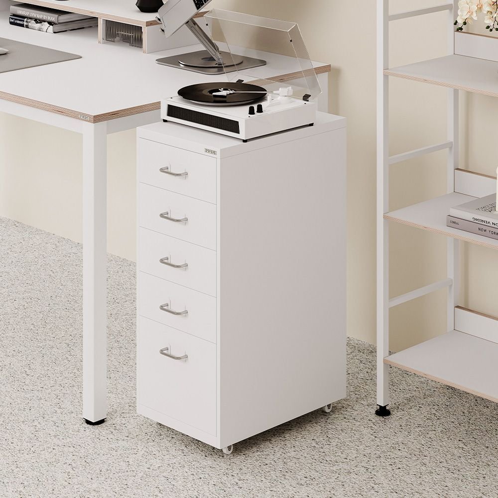 SOFSYS 5段 スチール チェスト キャスター付き ホワイト ホワイト