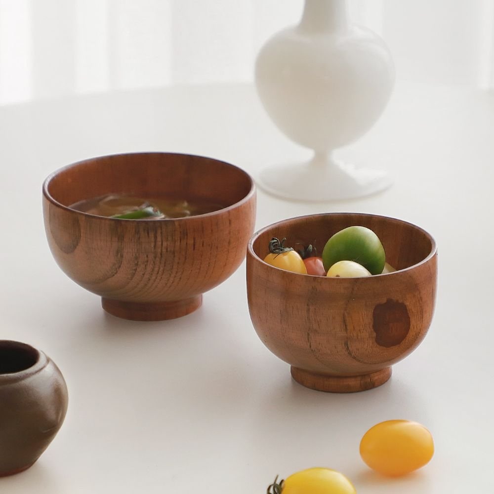  オリーブグリーン ドット模様 ボウル 4個セット DAZEROOM ドングリ ウッド ボウル L ブラウン 木 単品 フタなし 持ち手