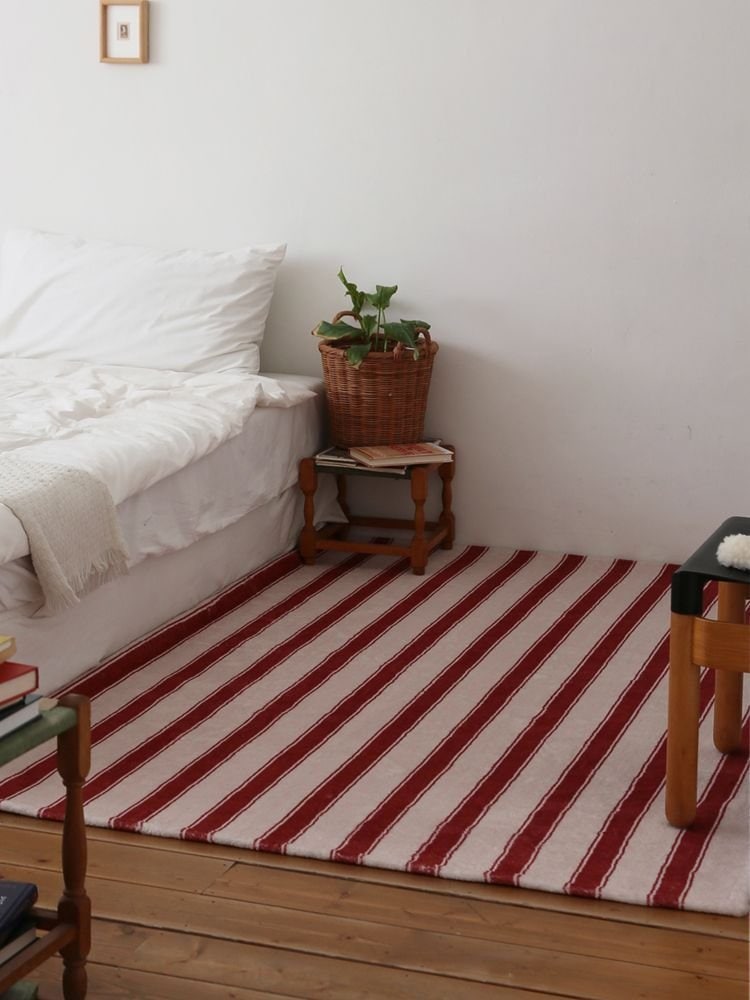 赤と白のストライプラグ 洗えるラグ ストライプ柄 red croket 150×200cm レッド| Ohouse(オー