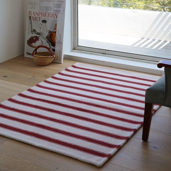 赤と白のストライプラグ 洗えるラグ ストライプ柄 red croket 150×200cm レッド| Ohouse(オー